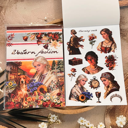 20 Sheets Western Fashion Sticker Book for Scrapbooking