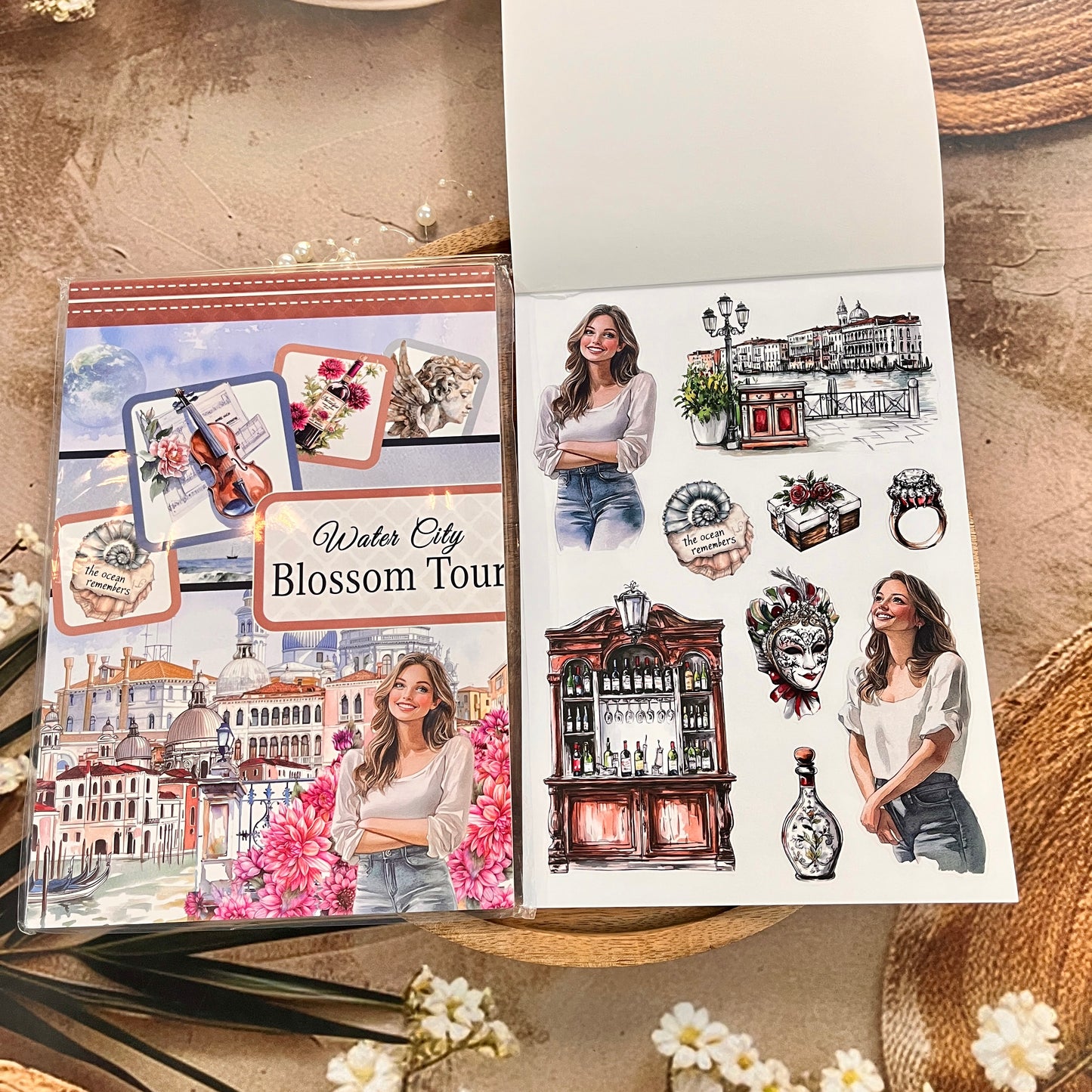 20 Sheets Water City Blossom Tour Sticker Book for Scrapbooking