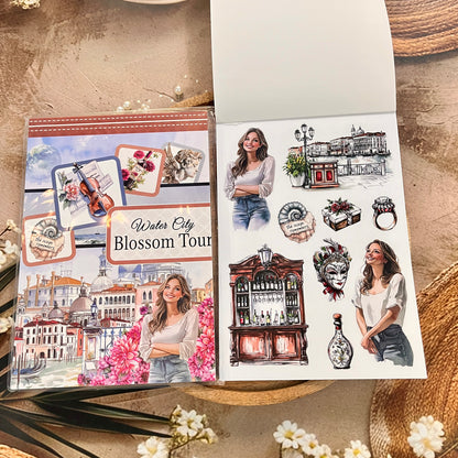 20 Sheets Water City Blossom Tour Sticker Book for Scrapbooking