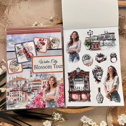 20 Sheets Water City Blossom Tour Sticker Book for Scrapbooking