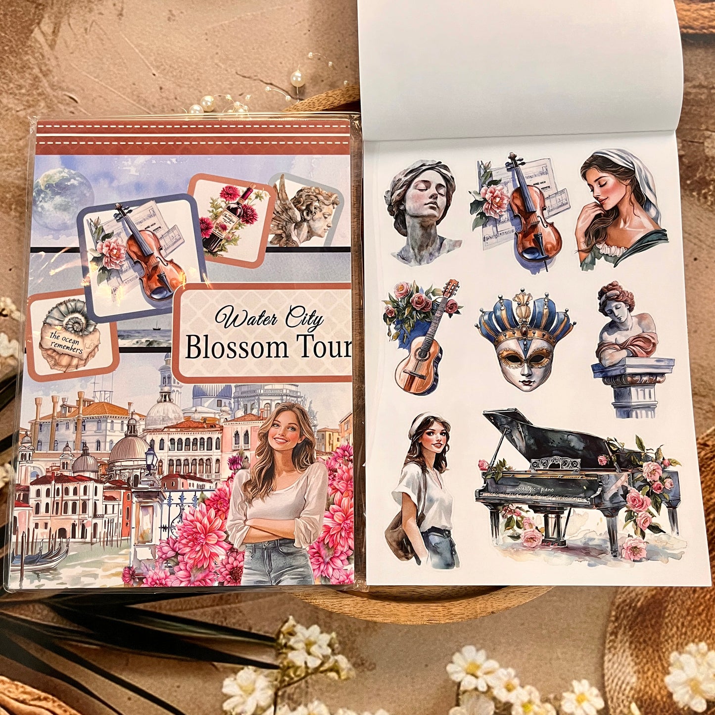 20 Sheets Water City Blossom Tour Sticker Book for Scrapbooking