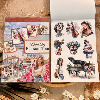 20 Sheets Water City Blossom Tour Sticker Book for Scrapbooking