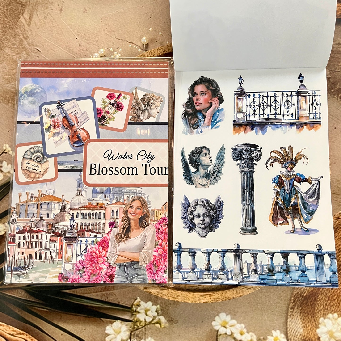 20 Sheets Water City Blossom Tour Sticker Book for Scrapbooking