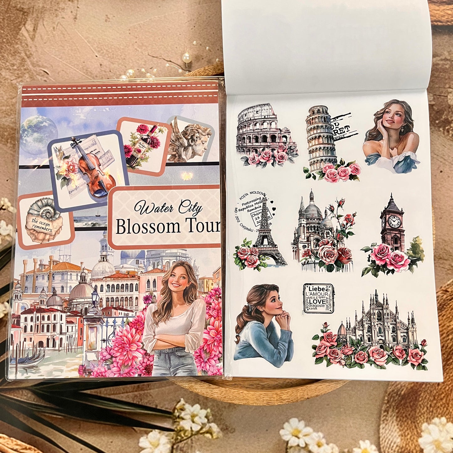 20 Sheets Water City Blossom Tour Sticker Book for Scrapbooking