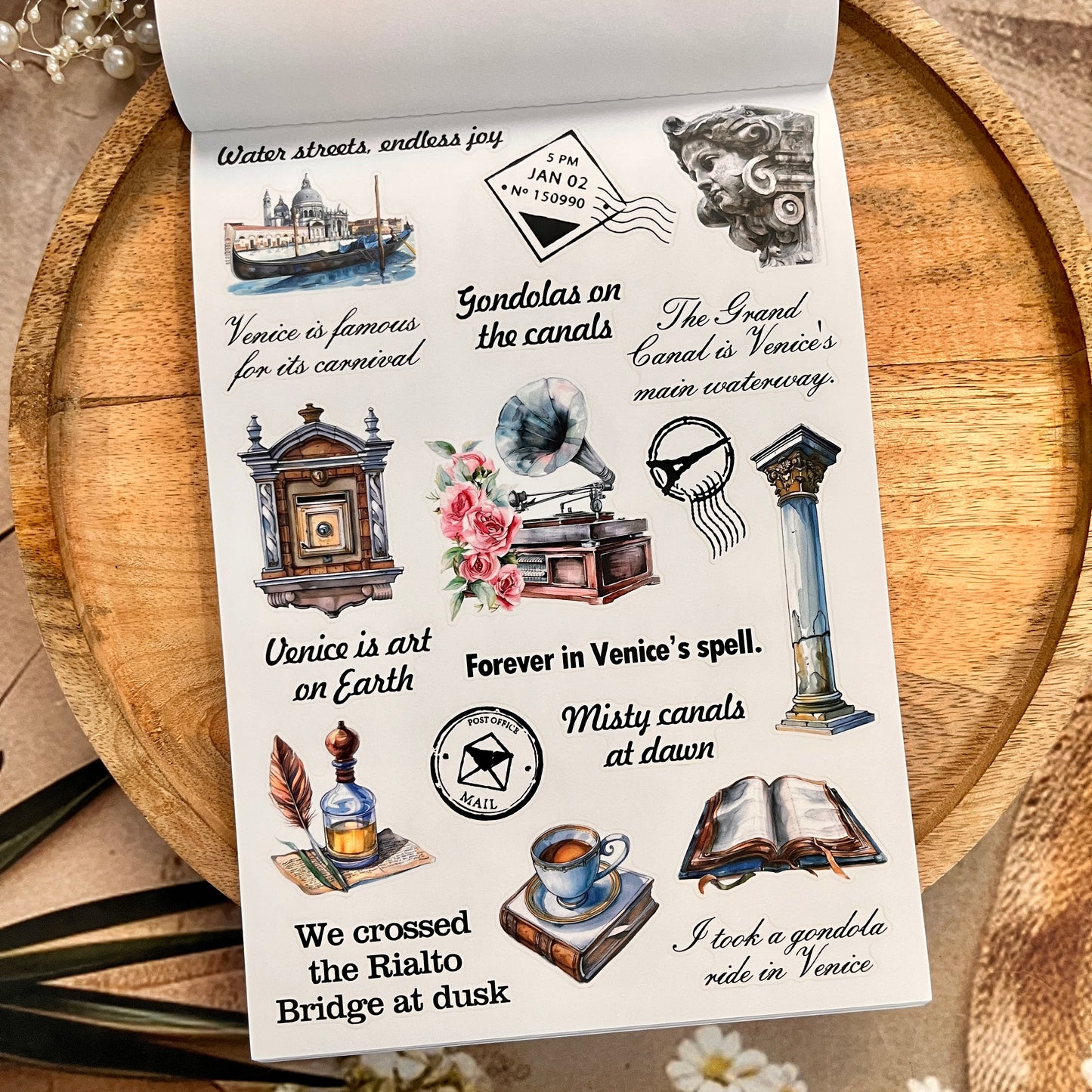 20 Sheets Water City Blossom Tour Sticker Book for Scrapbooking