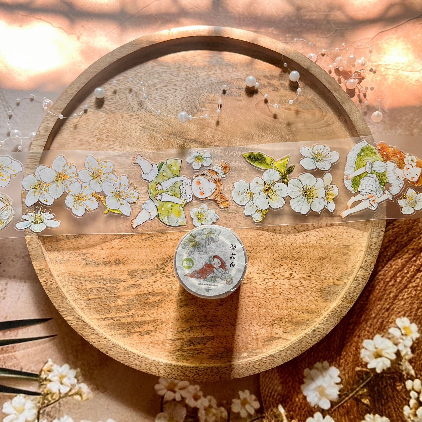 Ding Ding Girl Seahorse Forest Series Pear Blossom Die-Cut Frosted Sample Tape