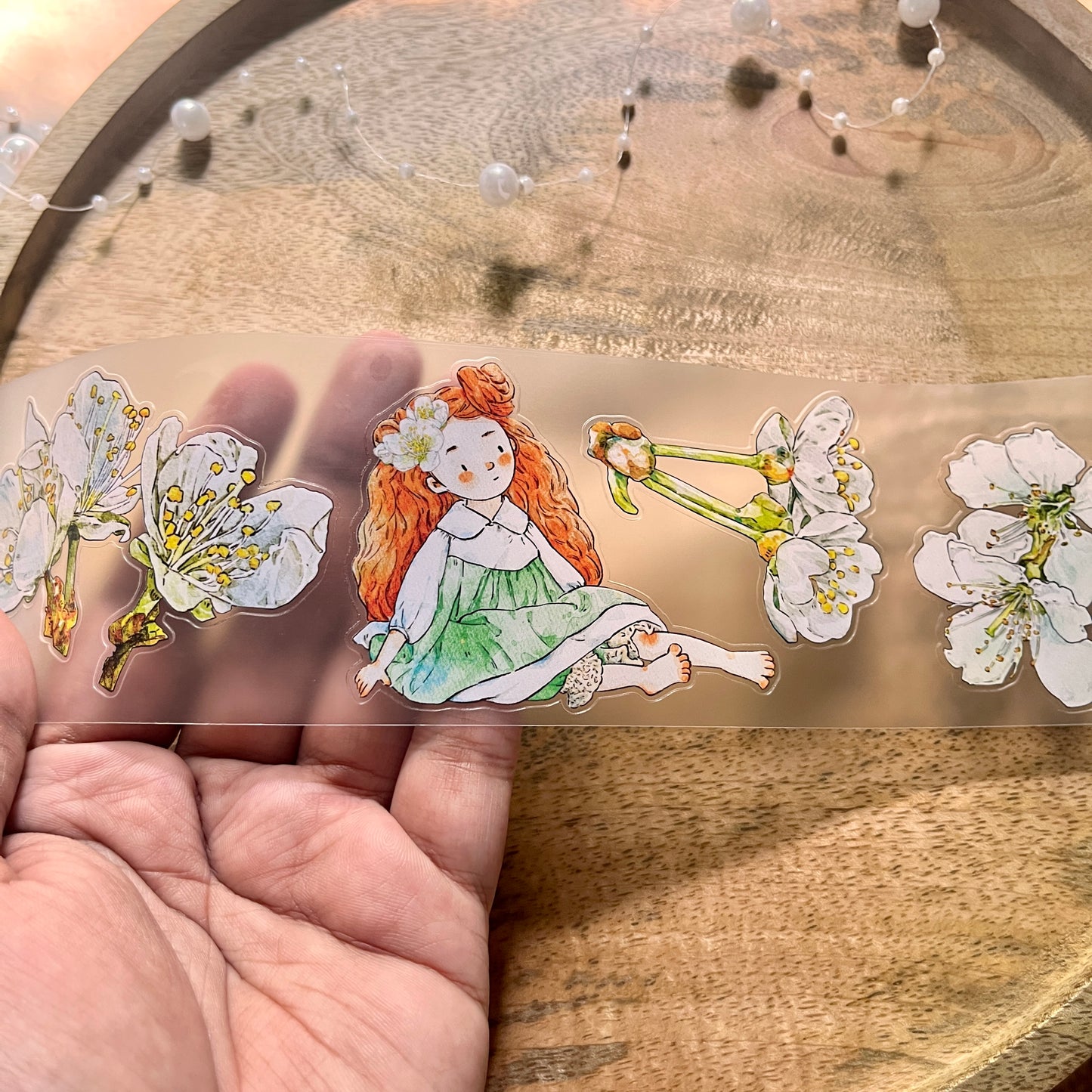 Ding Ding Girl Seahorse Forest Series Pear Blossom Die-Cut Frosted Sample Tape