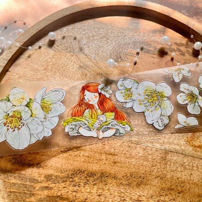 Ding Ding Girl Seahorse Forest Series Pear Blossom Die-Cut Frosted Sample Tape
