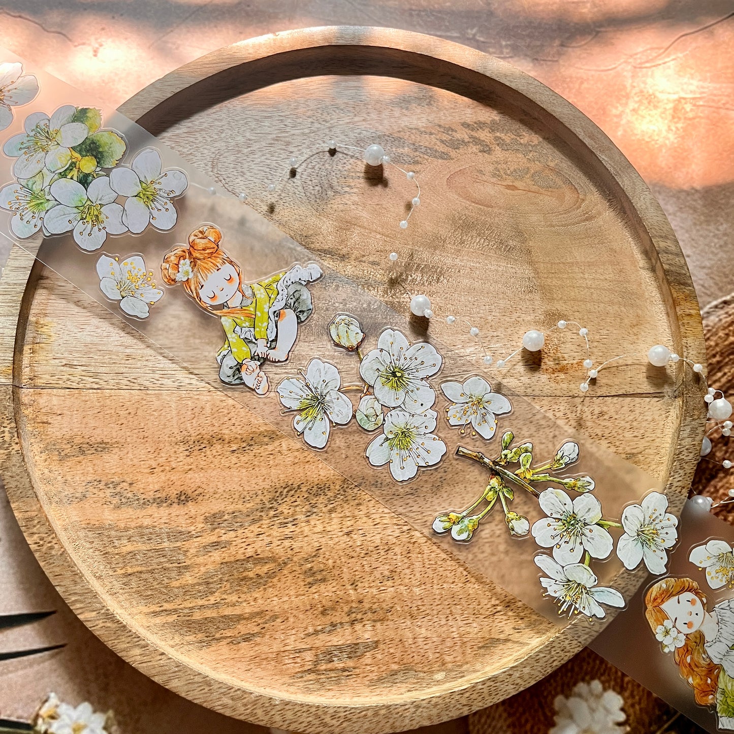 Ding Ding Girl Seahorse Forest Series Pear Blossom Die-Cut Frosted Sample Tape