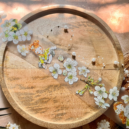 Ding Ding Girl Seahorse Forest Series Pear Blossom Die-Cut Frosted Sample Tape