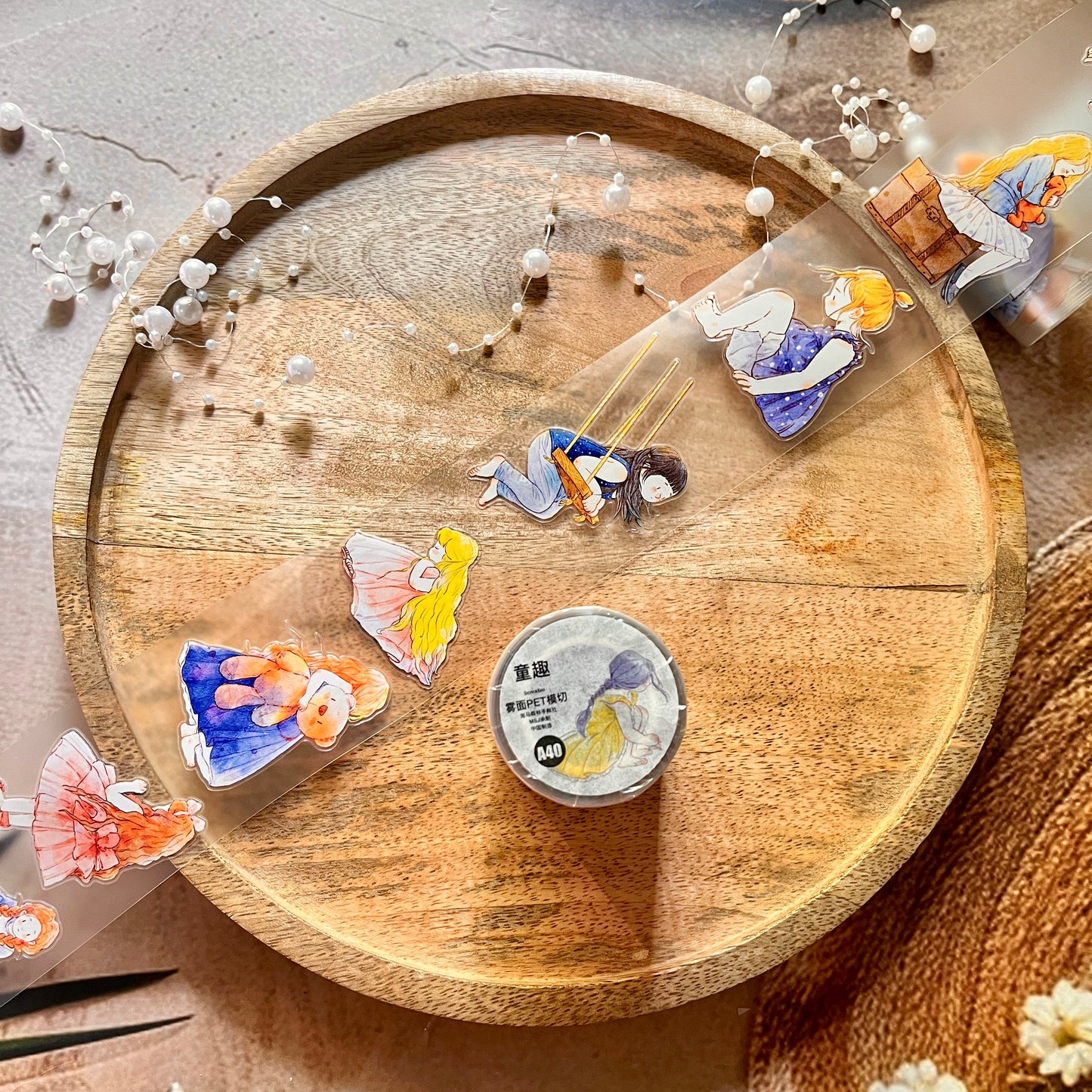 Ding Ding Girl Seahorse Forest Series childhood fun Die-Cut Frosted Sample Tape