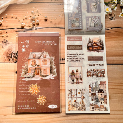 18 sheets Dual Material Winter Snow Collection Die-cut Sticker Book