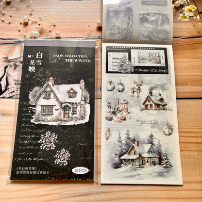 18 sheets Dual Material Winter Snow Collection Die-cut Sticker Book