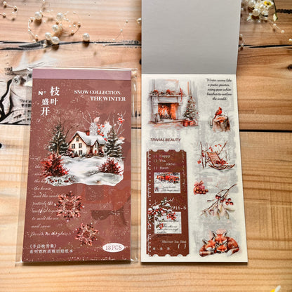 18 sheets Dual Material Winter Snow Collection Die-cut Sticker Book