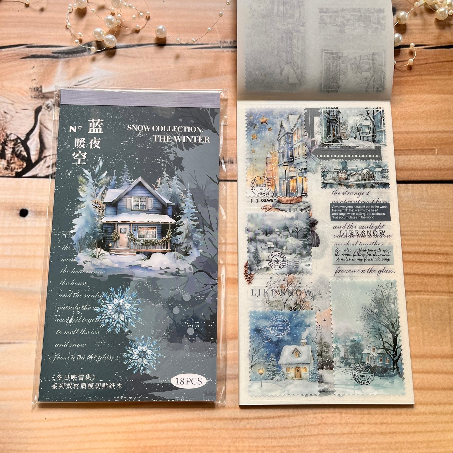 18 sheets Dual Material Winter Snow Collection Die-cut Sticker Book