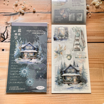 18 sheets Dual Material Winter Snow Collection Die-cut Sticker Book