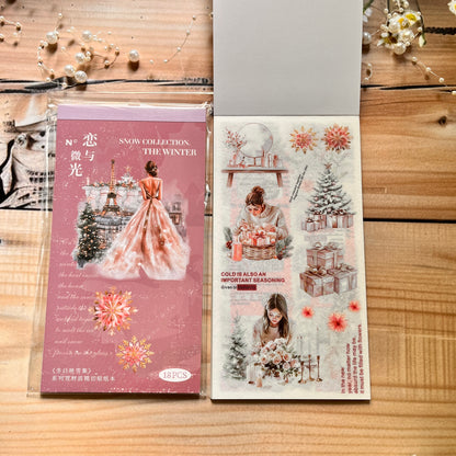 18 sheets Dual Material Winter Snow Collection Die-cut Sticker Book