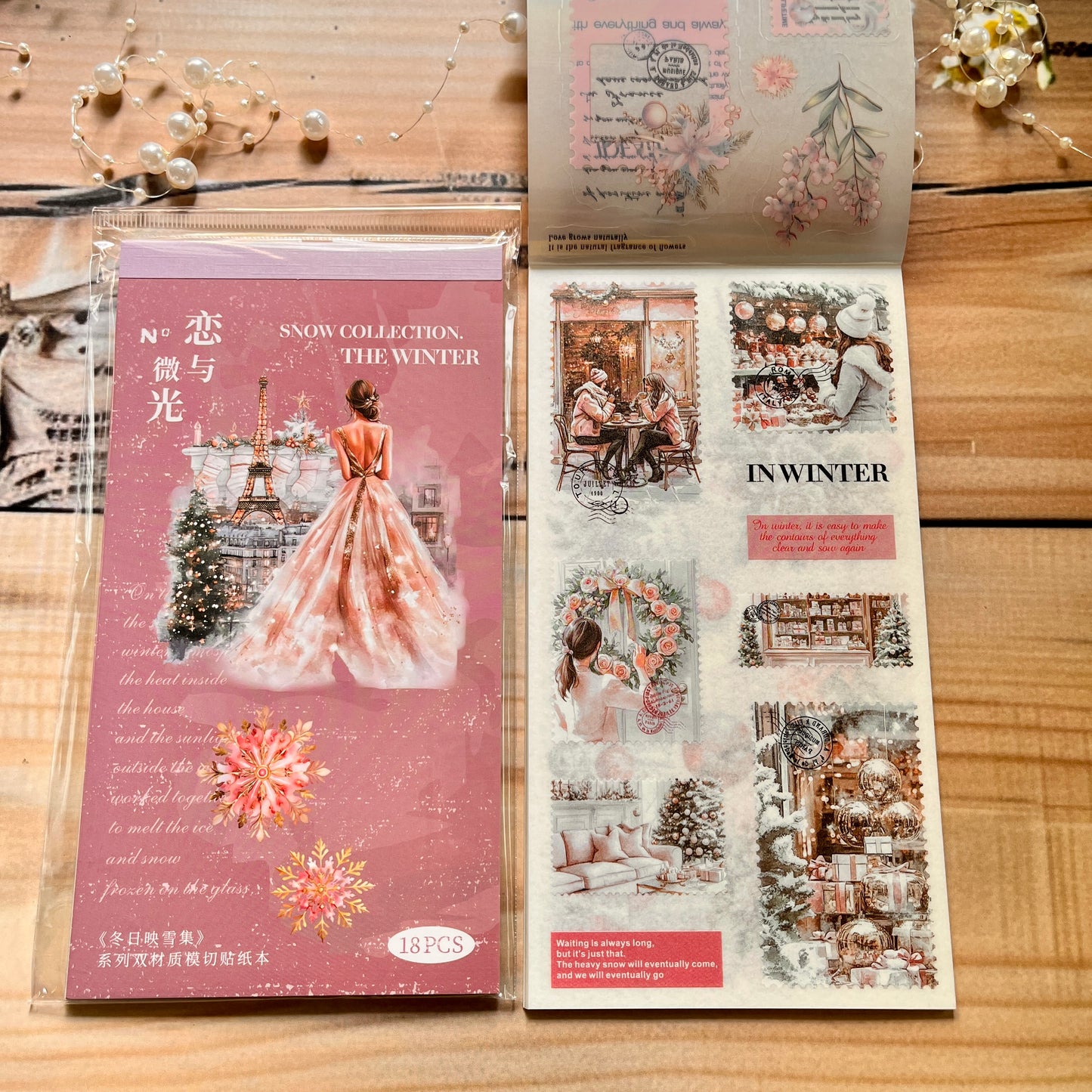 18 sheets Dual Material Winter Snow Collection Die-cut Sticker Book