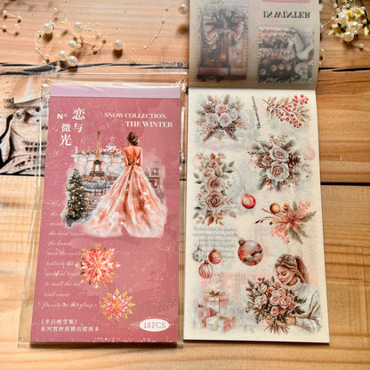 18 sheets Dual Material Winter Snow Collection Die-cut Sticker Book