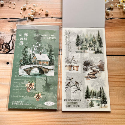 18 sheets Dual Material Winter Snow Collection Die-cut Sticker Book