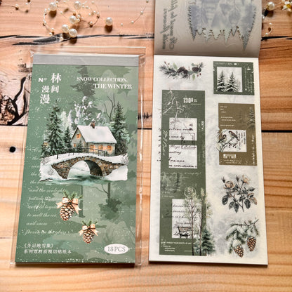 18 sheets Dual Material Winter Snow Collection Die-cut Sticker Book