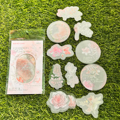 30 Pcs Listen To The Secret of Flowers Series Literary Dual Material Hot Silver Floral Stickers