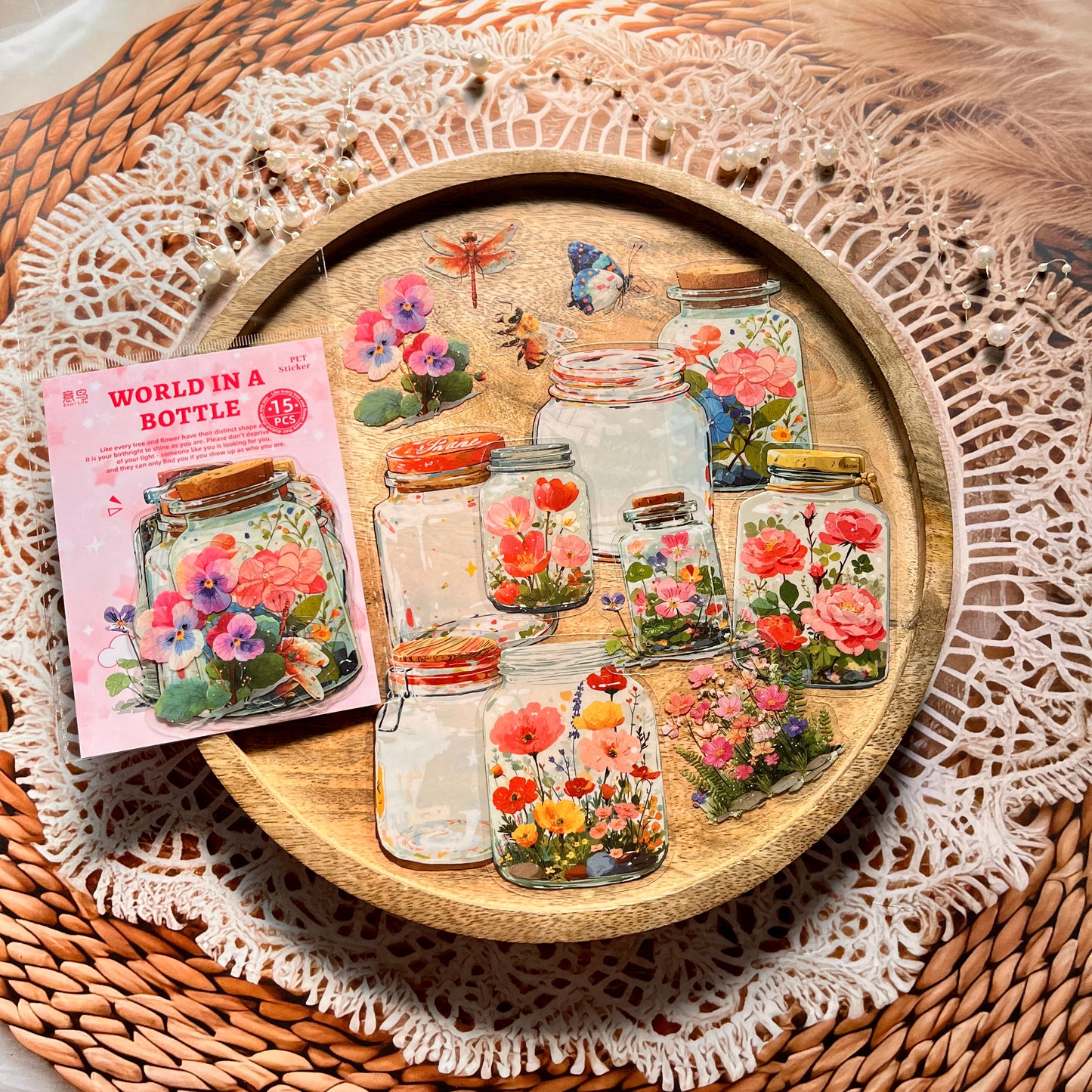 15 Pcs Bottle World Series Oil Painting Bottle Scenery Stickers