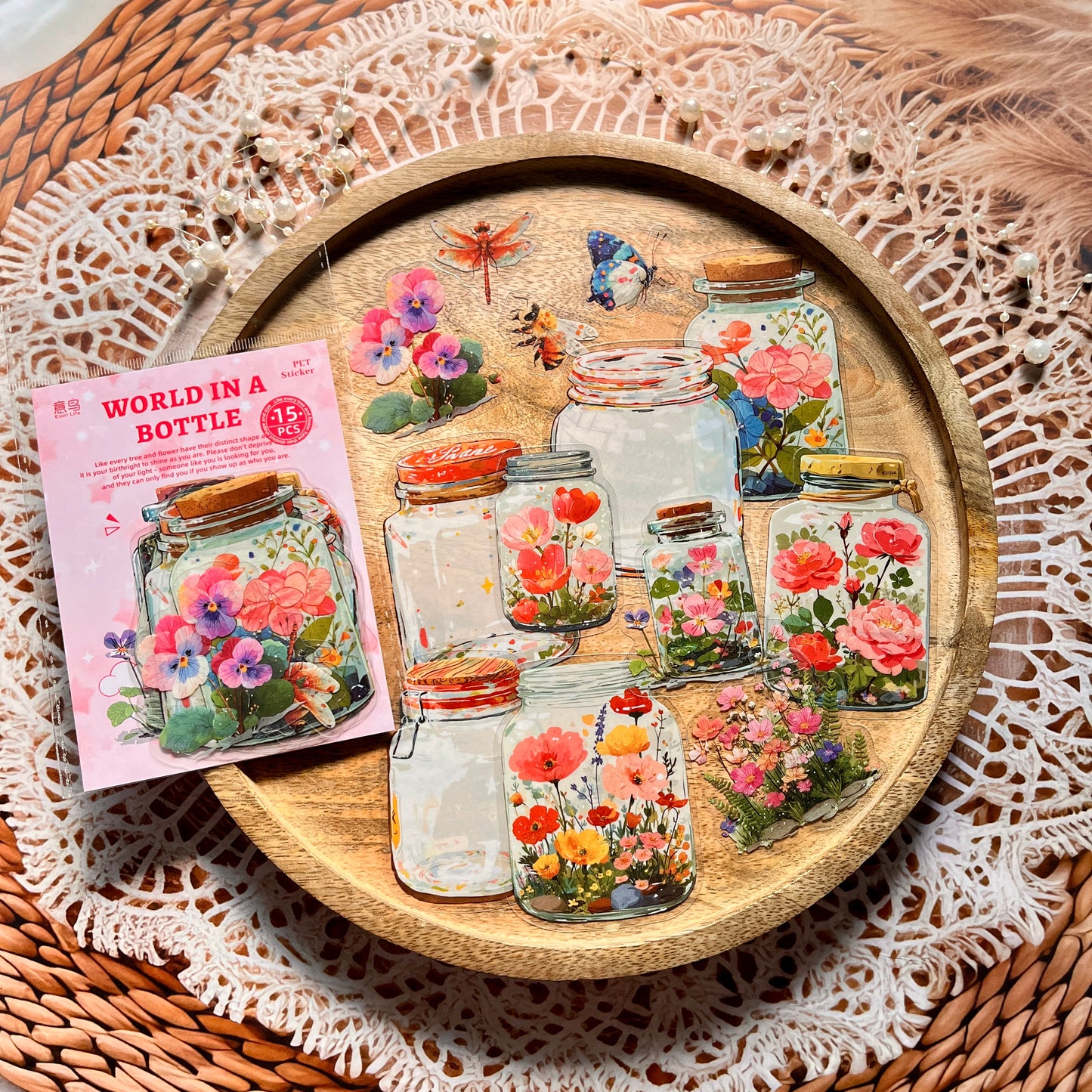 15 Pcs Bottle World Series Oil Painting Bottle Scenery Stickers