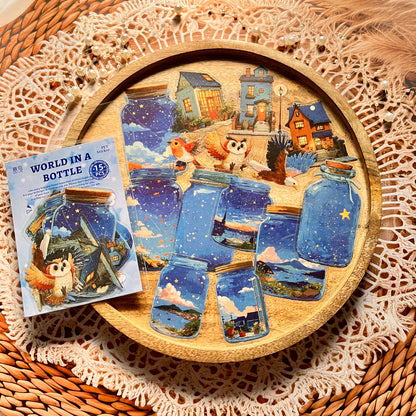 15 Pcs Bottle World Series Oil Painting Bottle Scenery Stickers