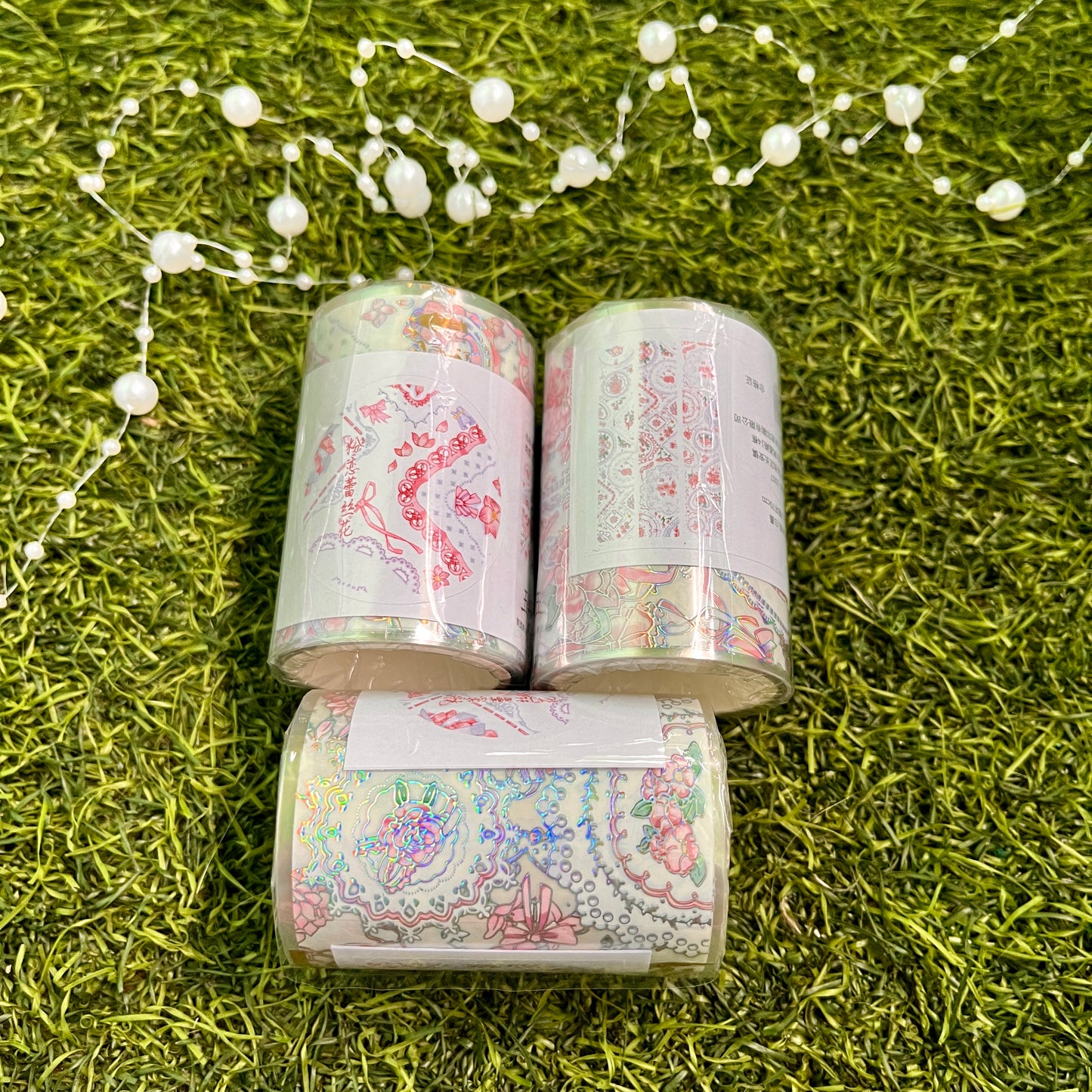 60mm*2M Roll Pink Lace Flower Shiny Special Pet Tape for Scrapbooking