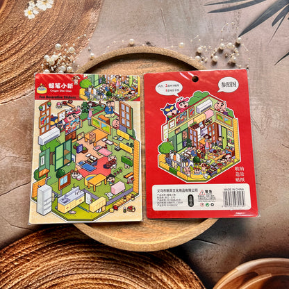 3 sheets Shinchan Fun at Home 3D Scenery Stickers Cute Cartoon Stickers