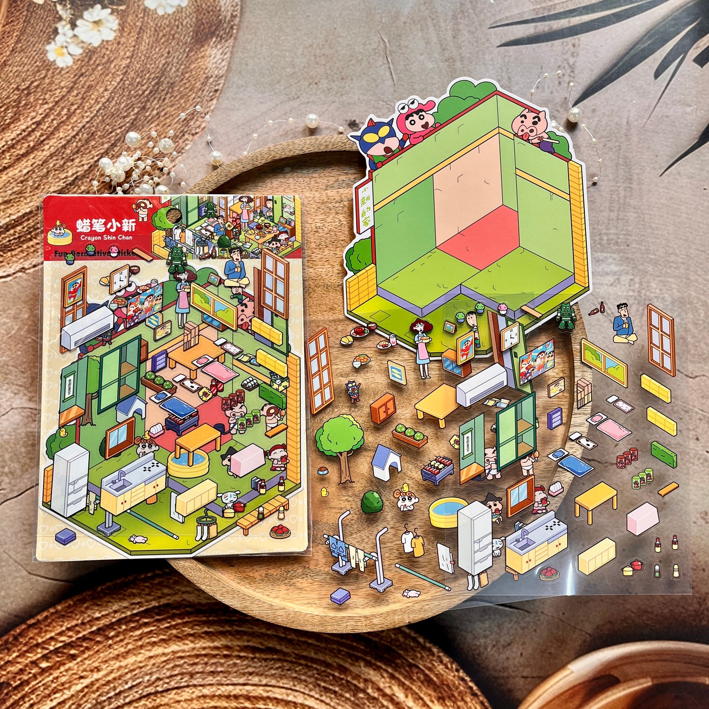 3 sheets Shinchan Fun at Home 3D Scenery Stickers Cute Cartoon Stickers
