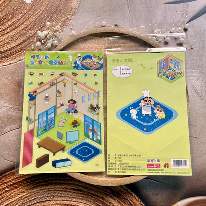 3 sheets Shinchan at Home 3D Scenery Stickers Cute Cartoon Stickers
