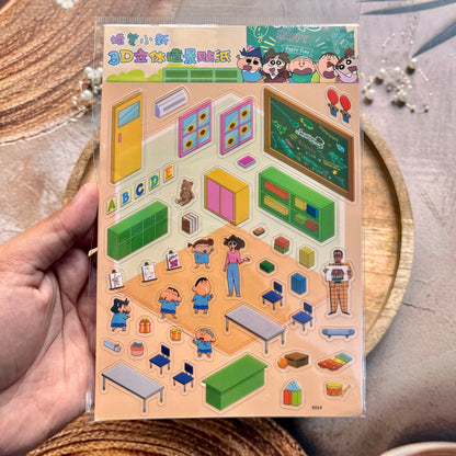 3 sheets Shinchan in Classroom 3D Scenery Cute Cartoon Stickers