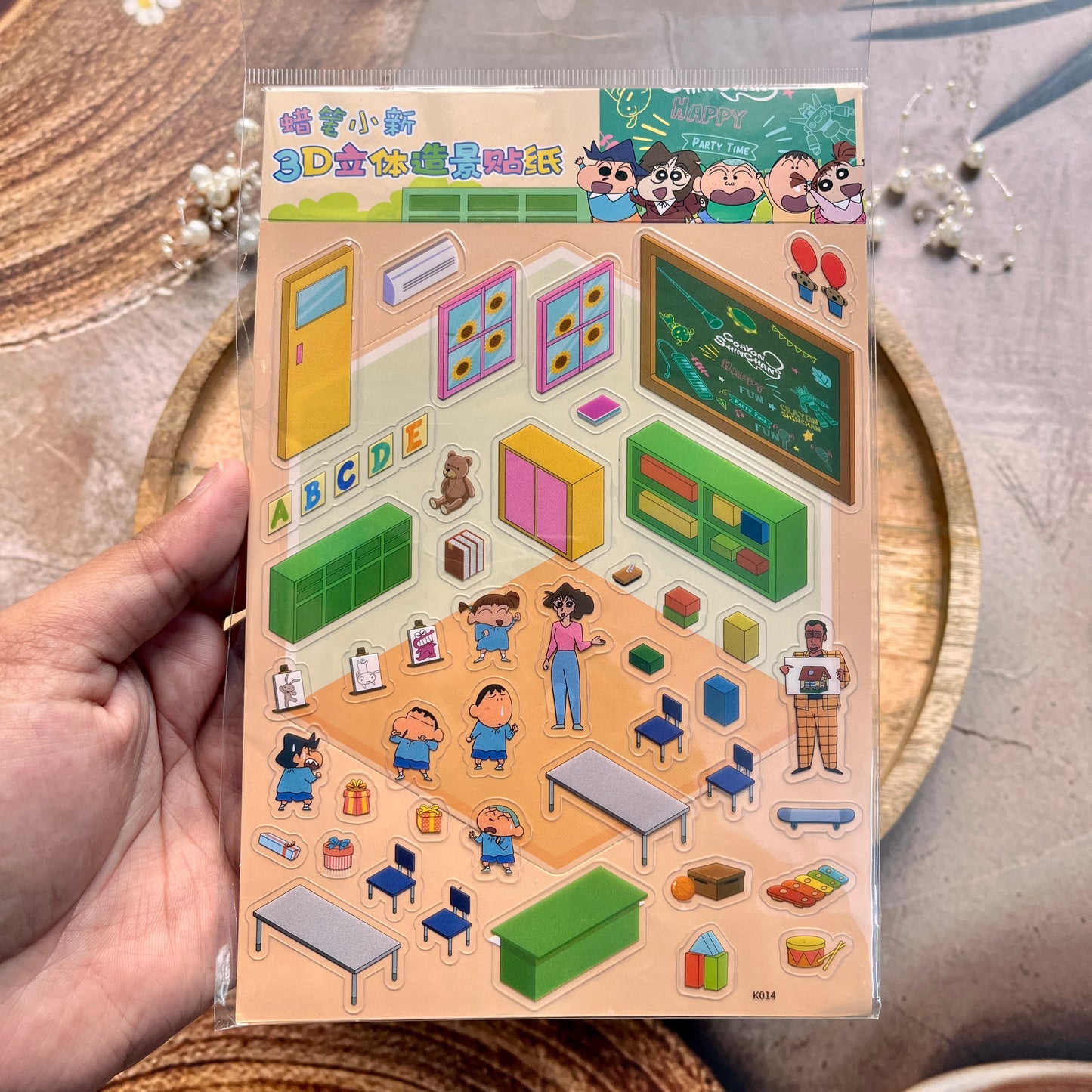 3 sheets Shinchan in Classroom 3D Scenery Cute Cartoon Stickers