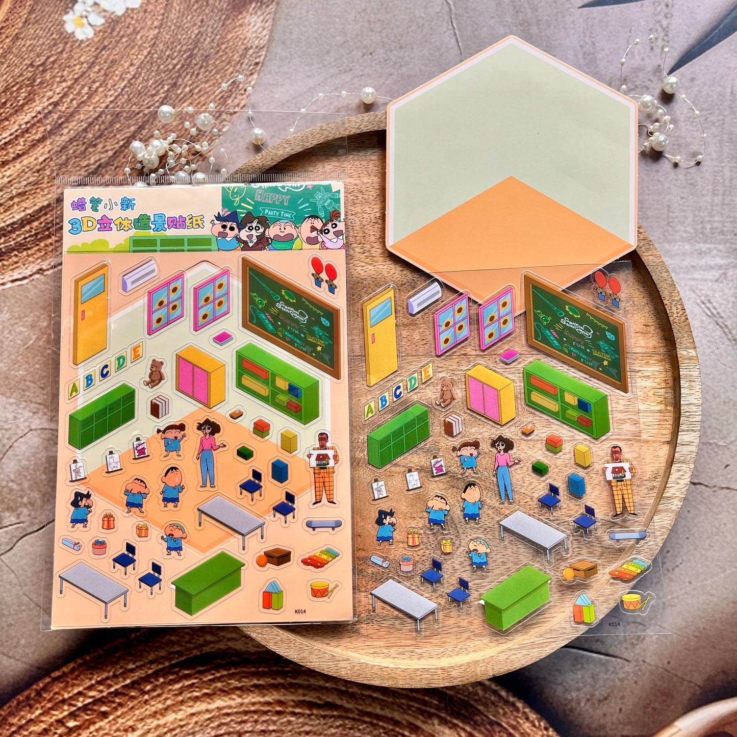 3 sheets Shinchan in Classroom 3D Scenery Cute Cartoon Stickers