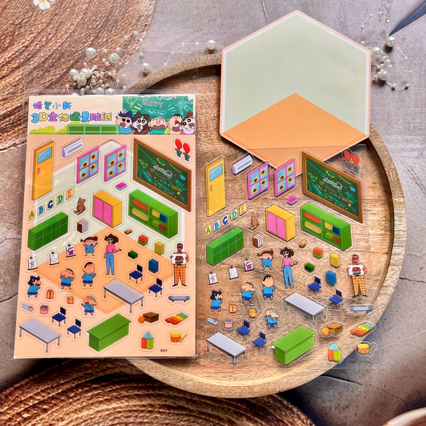 3 sheets Shinchan in Classroom 3D Scenery Cute Cartoon Stickers