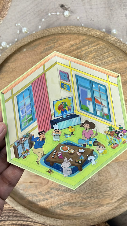 3 sheets Shinchan at Home 3D Scenery Stickers Cute Cartoon Stickers