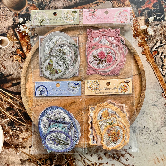 10 Pcs Lace Frame Series Vintage Lace Journaling Decorative Stickers