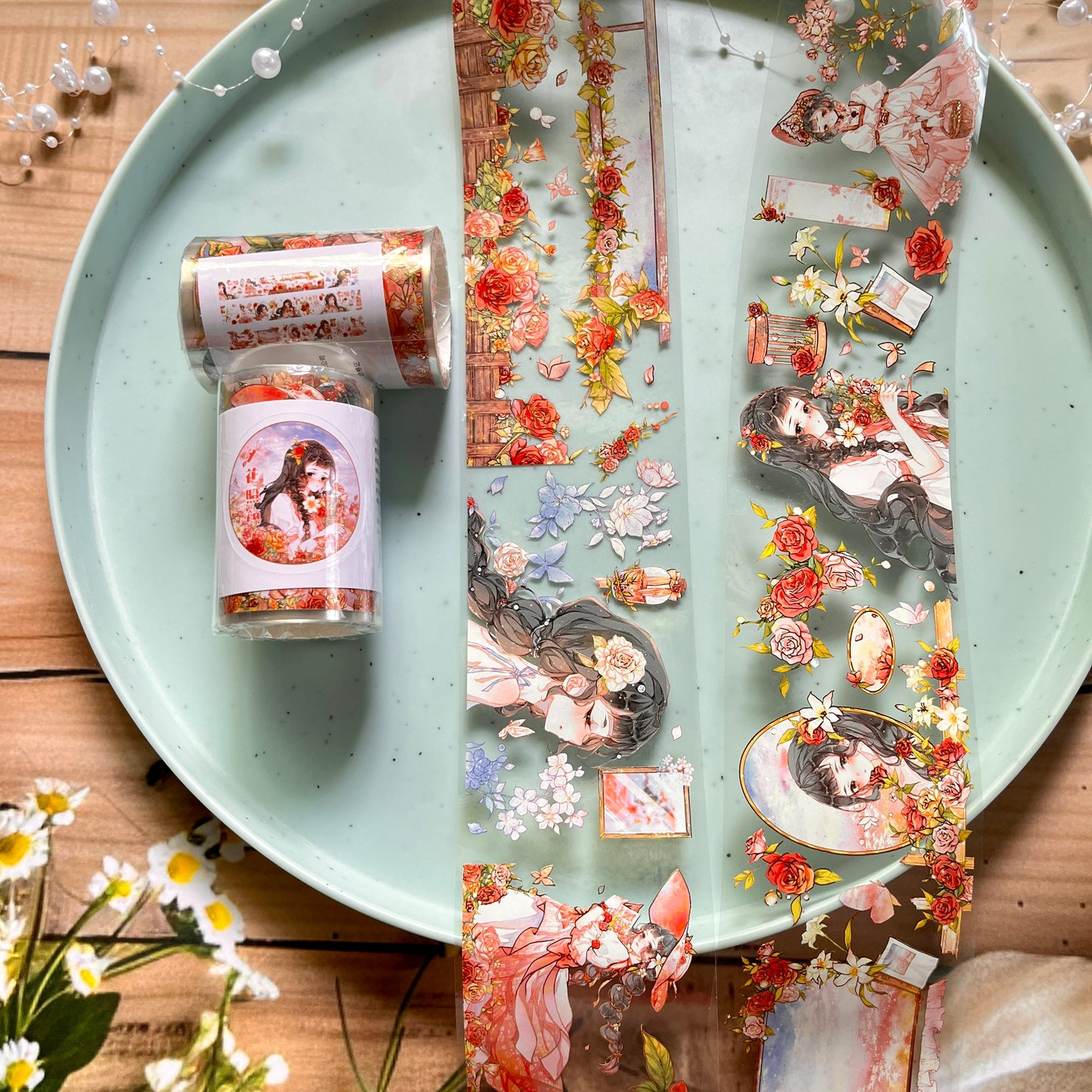 2M* 6cm Sunset Flowers Shine Pretty Girl Landscape Pet Tape