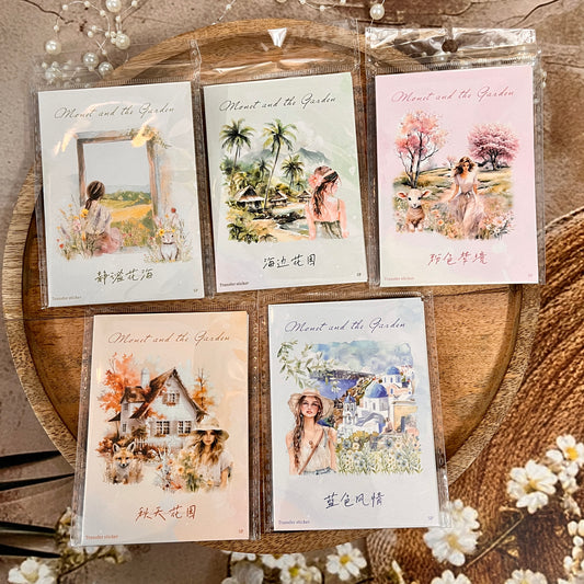 5 Sheets Monet and Garden Series Retro Garden PVC Transfer Stickers