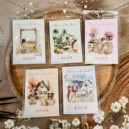 5 Sheets Monet and Garden Series Retro Garden PVC Transfer Stickers