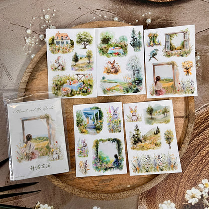 5 Sheets Monet and Garden Series Retro Garden PVC Transfer Stickers