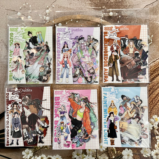 20 Pcs Endless Outfit Combinations Girl Character Journaling Stickers