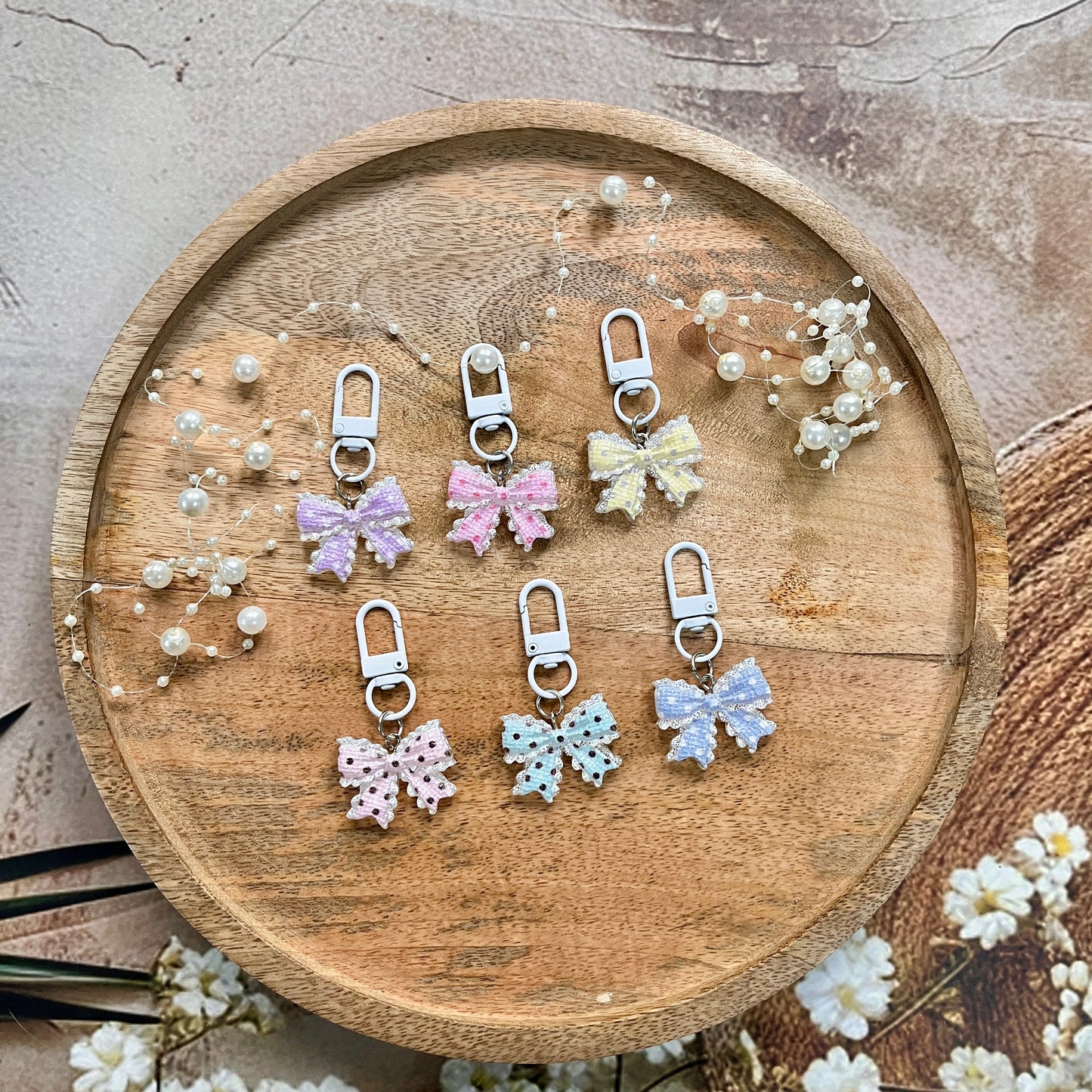 1 pc Transparent Polka-Dot Bow Tie Keychain Cute Charm