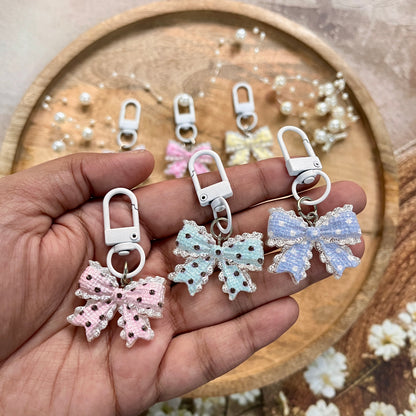 1 pc Transparent Polka-Dot Bow Tie Keychain Cute Charm