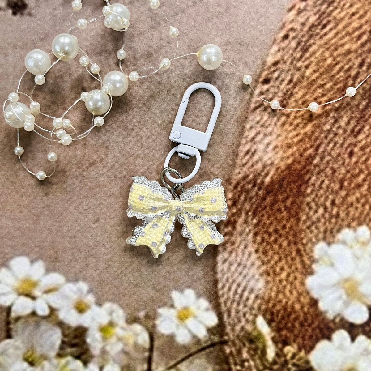1 pc Transparent Polka-Dot Bow Tie Keychain Cute Charm