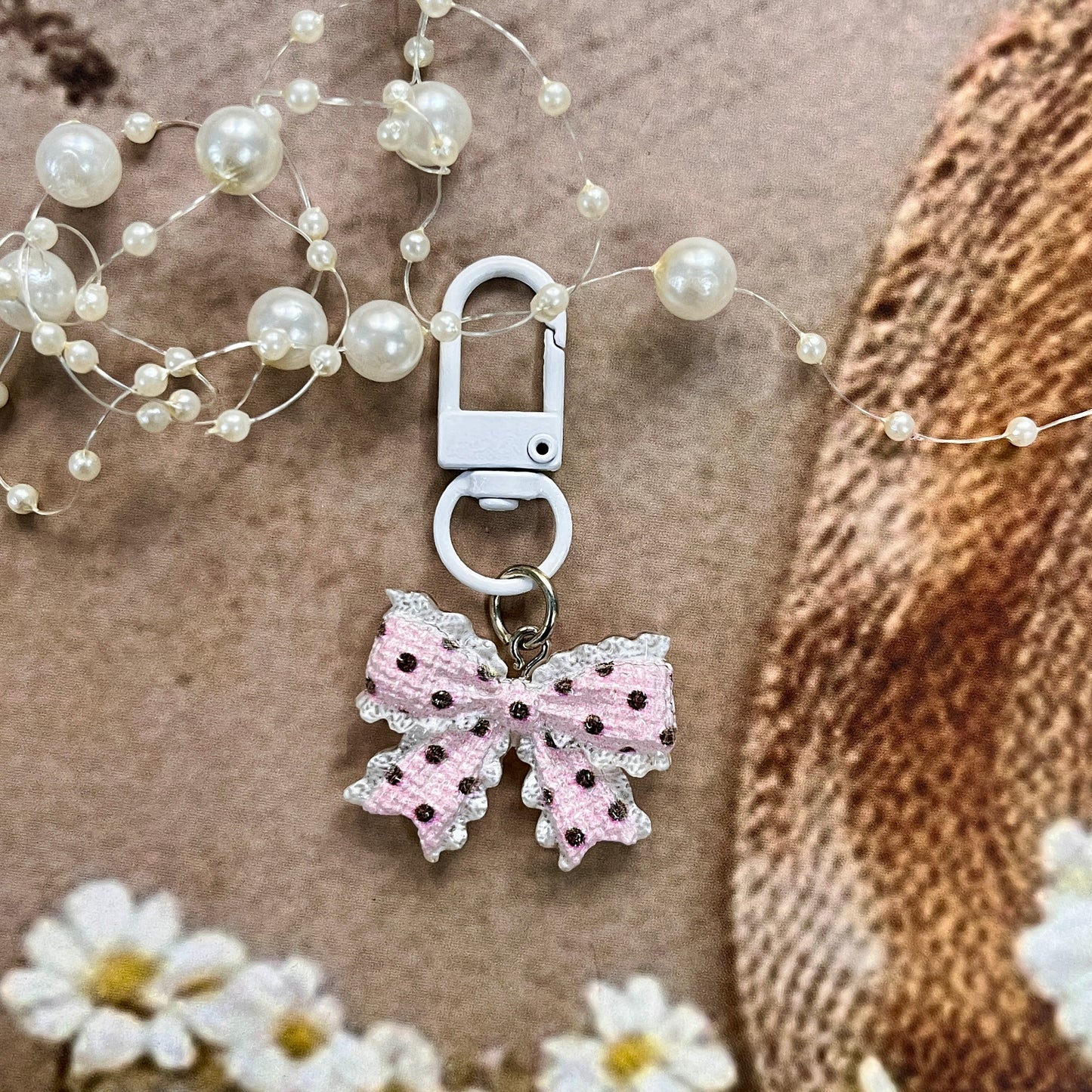 1 pc Transparent Polka-Dot Bow Tie Keychain Cute Charm