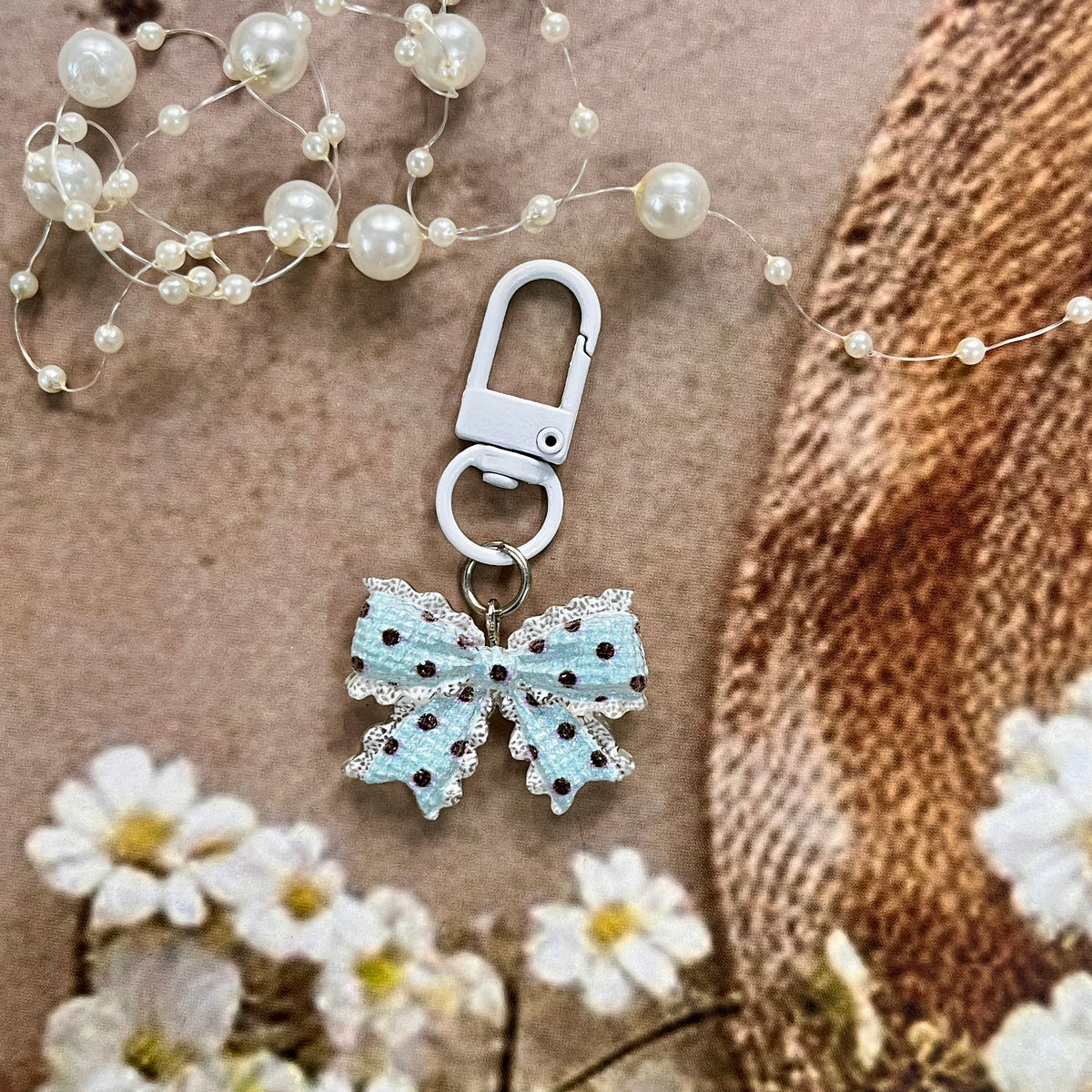 1 pc Transparent Polka-Dot Bow Tie Keychain Cute Charm