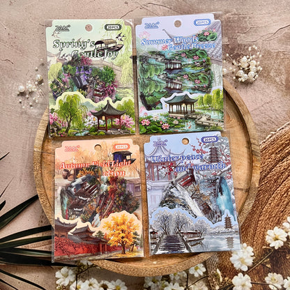 20 Pcs Four Seasons Series Retro Landscape Stickers